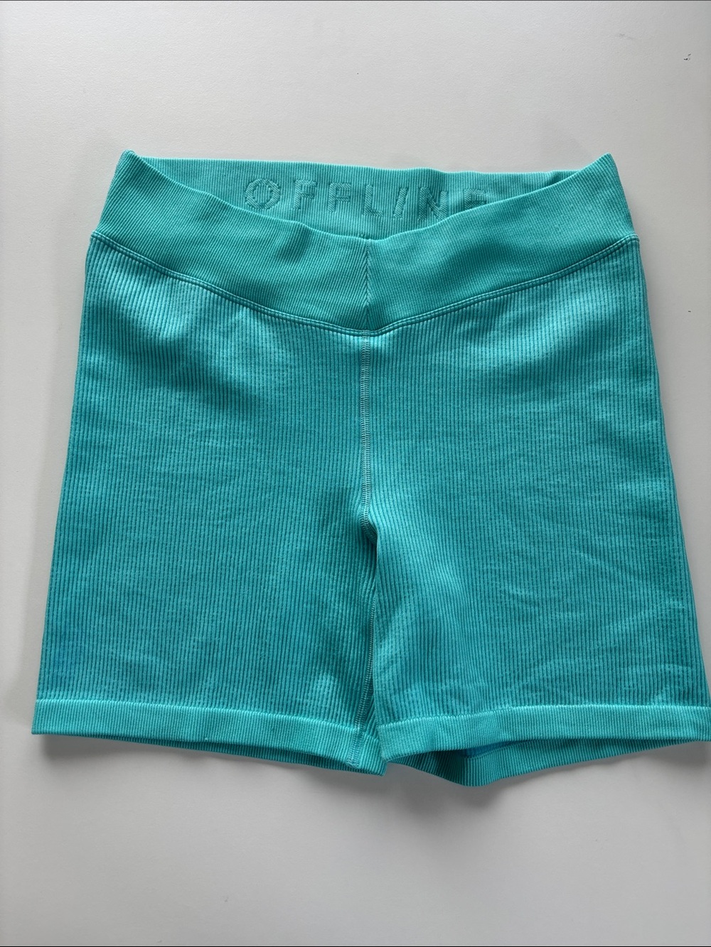 Ribbed High-Rise Bike Shorts in Teal